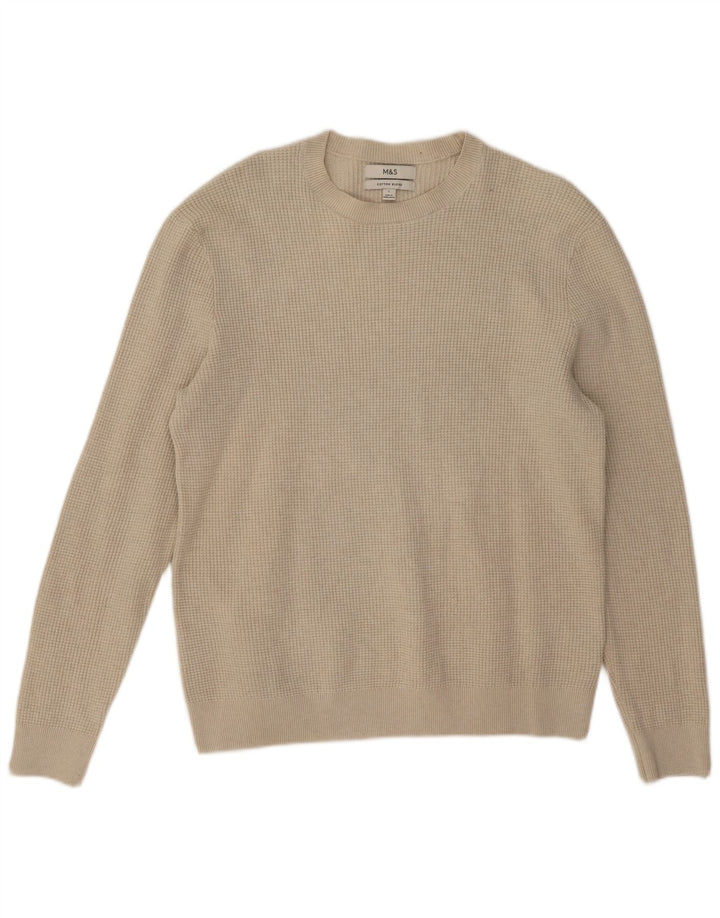 Marks & Spencer Mens Crew Neck Jumper Sweater Large Beige Polyester