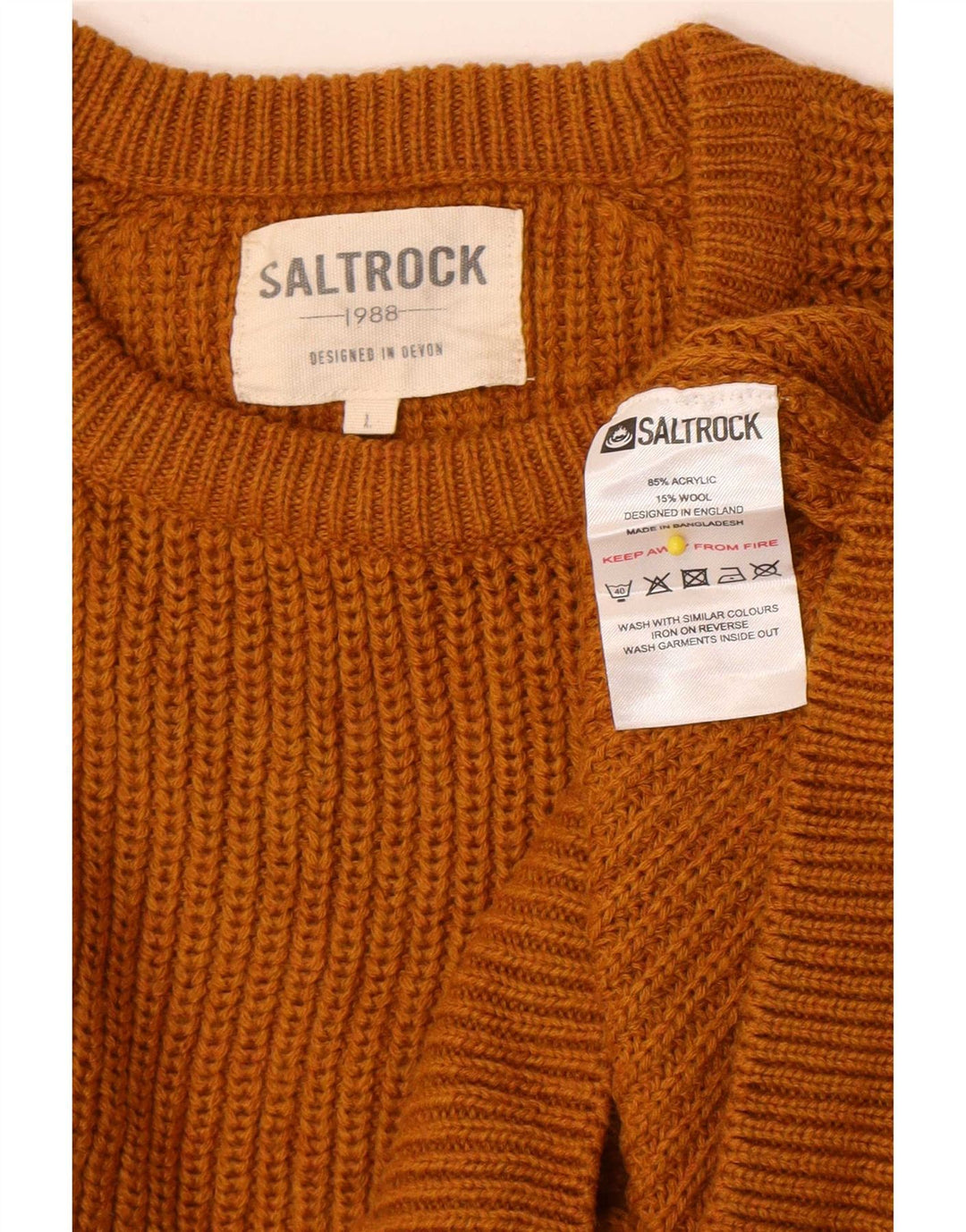 Saltrock Mens Crew Neck Jumper Sweater Large Yellow Acrylic