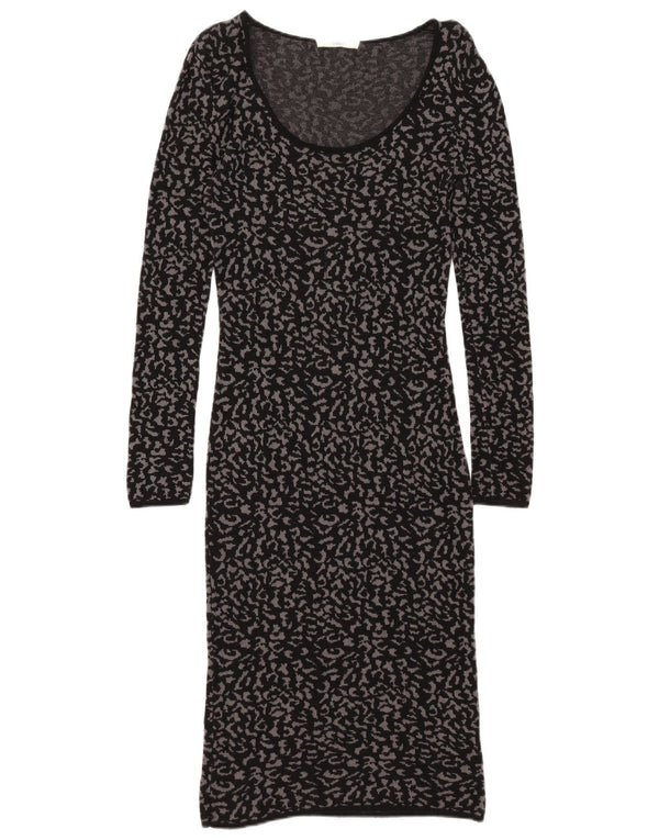 Oasis Womens Long Sleeve Jumper Dress UK 12 Medium Black Animal Print