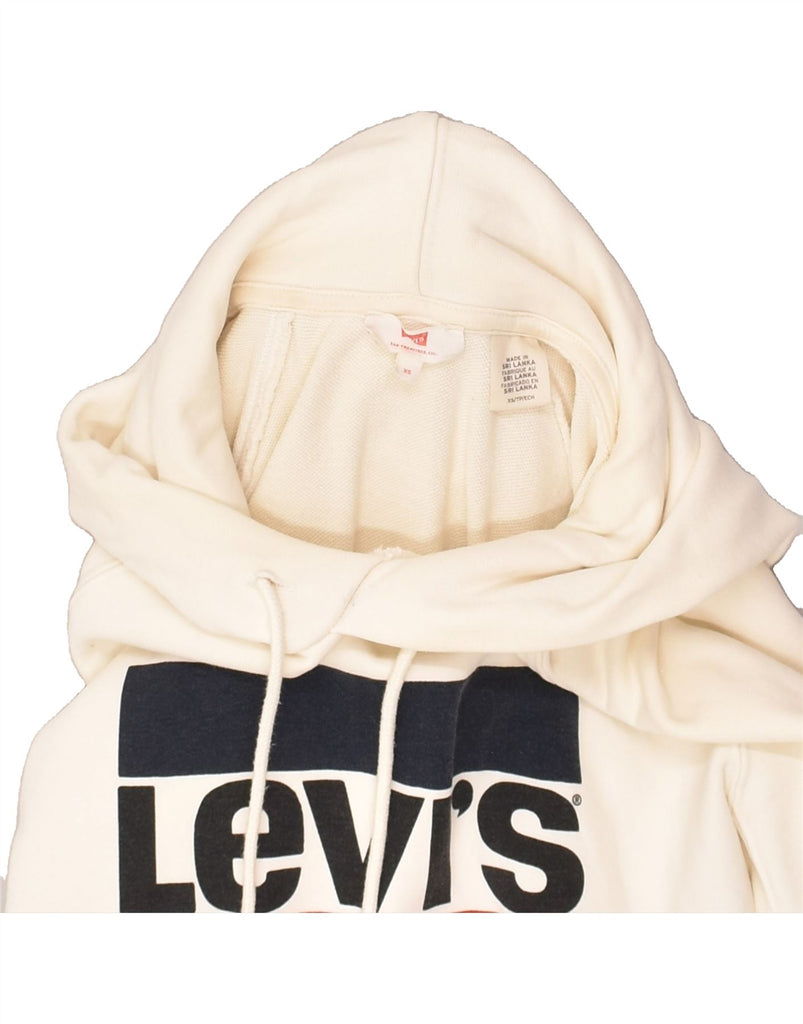 LEVI'S Womens Graphic Hoodie Jumper UK 6 XS White Cotton | Vintage Levi's | Thrift | Second-Hand Levi's | Used Clothing | Messina Hembry 