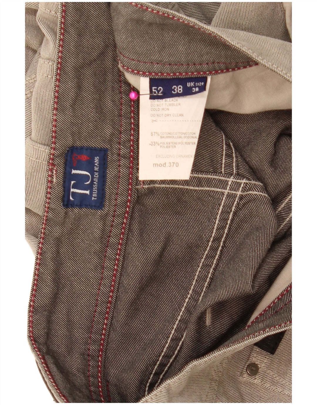 Trussardi Mens Straight Jeans W36 L31 Beige Cotton