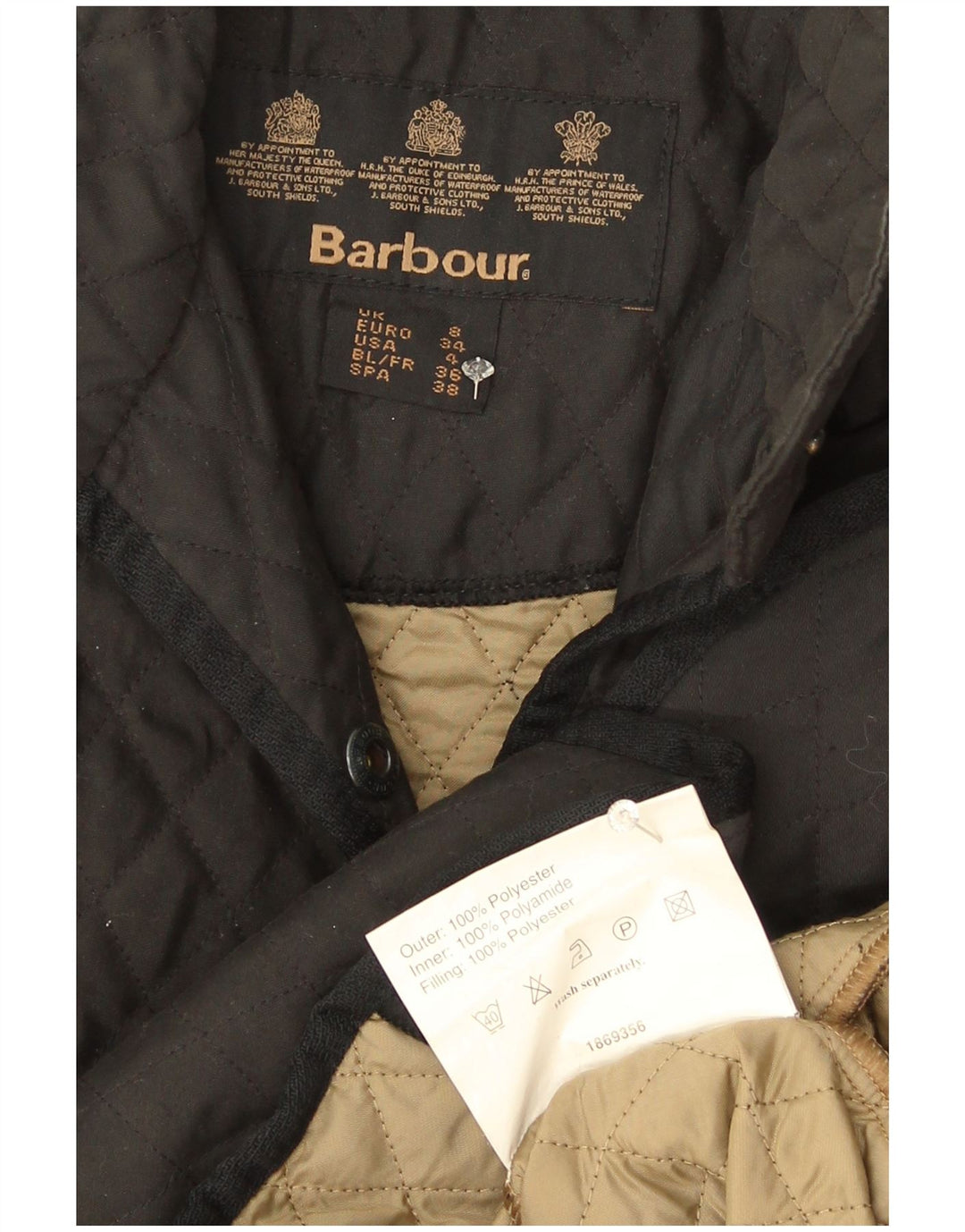 Barbour Womens Quilted Jacket UK 8 Small Black Polyester