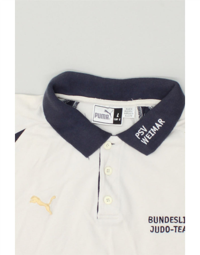 PUMA Mens Polo Shirt Large White Cotton | Vintage Puma | Thrift | Second-Hand Puma | Used Clothing | Messina Hembry 