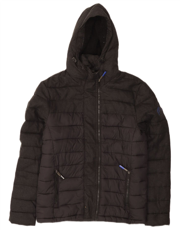 Superdry Mens Hooded Padded Jacket UK 38 Medium Grey Nylon