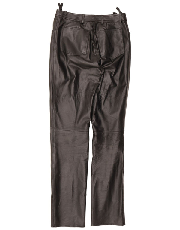 Vintage Womens Straight Leather Trousers UK 12 Medium W28 L33 Black