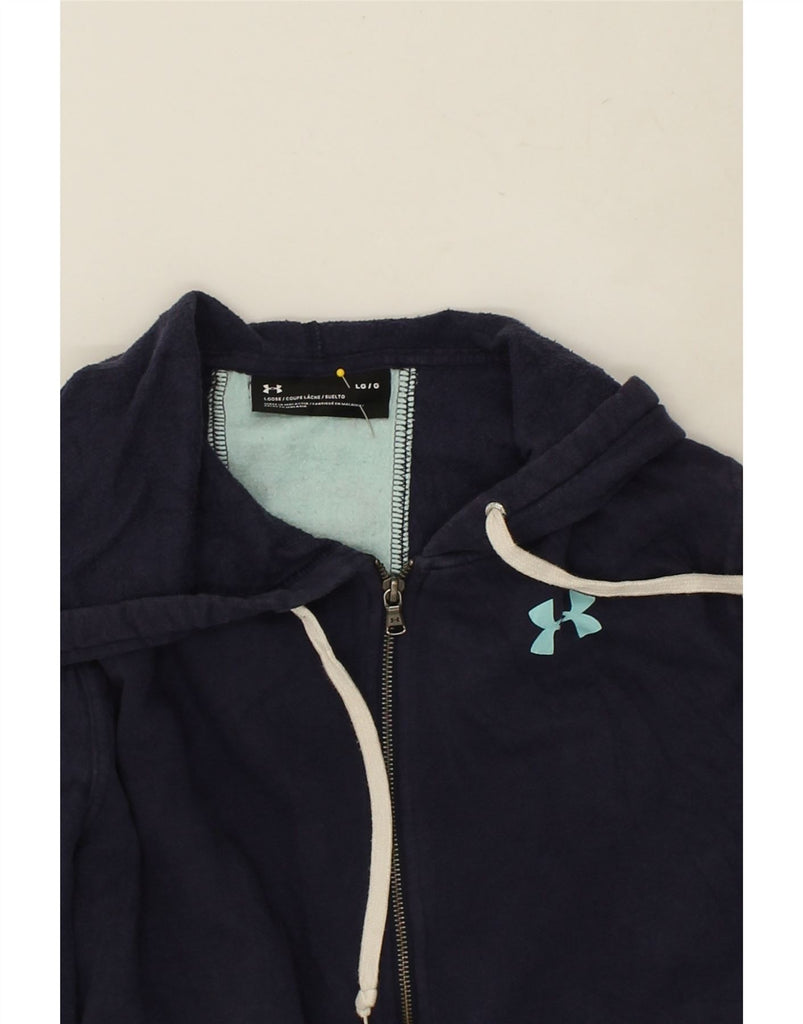 UNDER ARMOUR Mens Graphic Zip Hoodie Sweater Large Navy Blue Polyester | Vintage Under Armour | Thrift | Second-Hand Under Armour | Used Clothing | Messina Hembry 