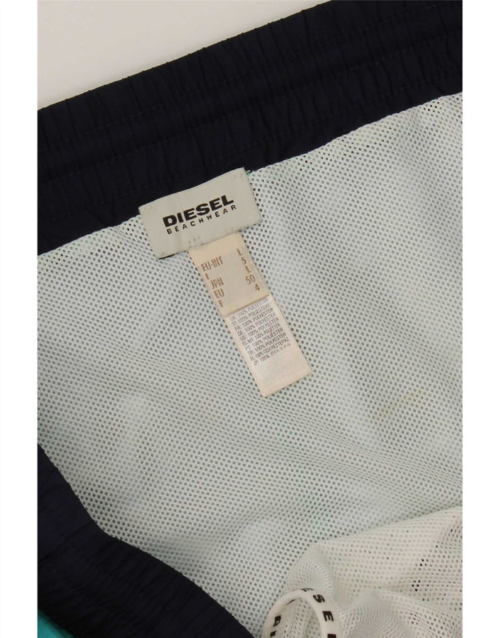 Diesel Mens Abstract Pattern Swimming Shorts Large  Turquoise Polyester