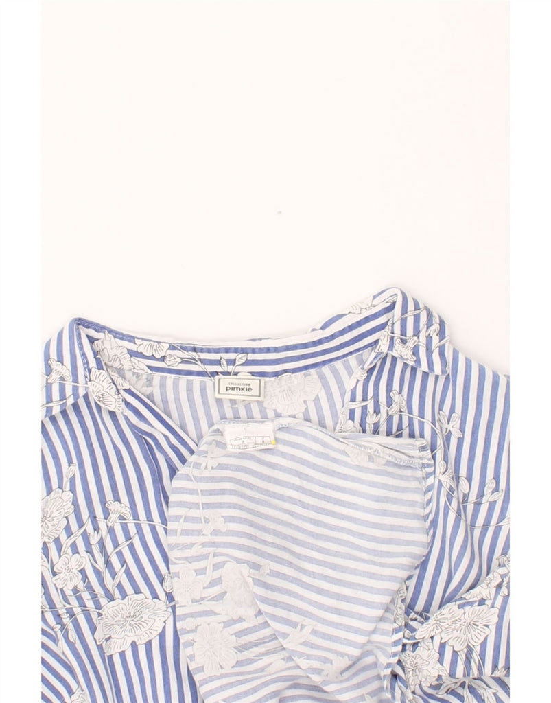 PIMKIE Womens Oversized 3/4 Sleeve Pullover Shirt UK 10 Small Blue Floral Vintage Pimkie and Second-Hand Pimkie from Messina Hembry 