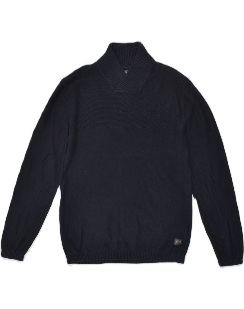 JACK & JONES Mens Shawl Neck Jumper Sweater Medium Navy Blue Cotton | Vintage Jack & Jones | Thrift | Second-Hand Jack & Jones | Used Clothing | Messina Hembry 