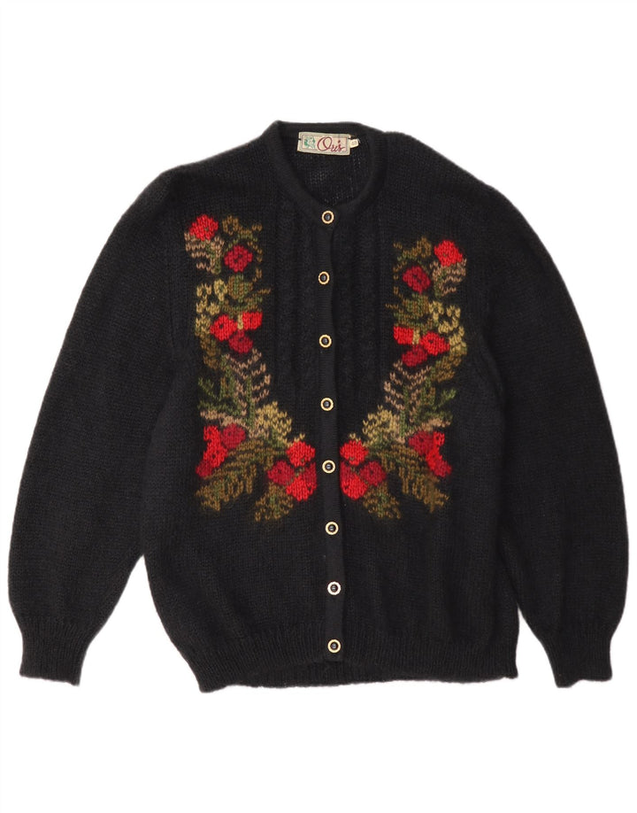 Oris Womens Cardigan Sweater EU 48 2XL Black Floral