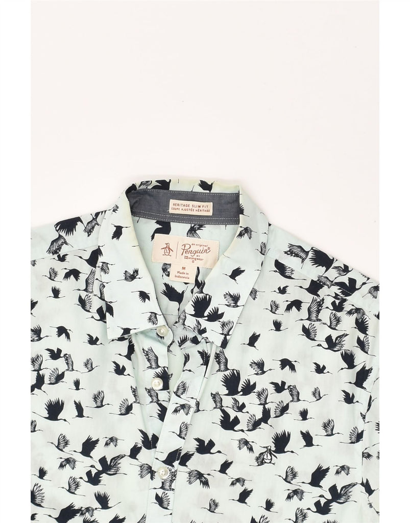 PENGUIN Mens Heritage Short Sleeve Slim Fit Shirt Medium Blue Animal Print | Vintage Penguin | Thrift | Second-Hand Penguin | Used Clothing | Messina Hembry 