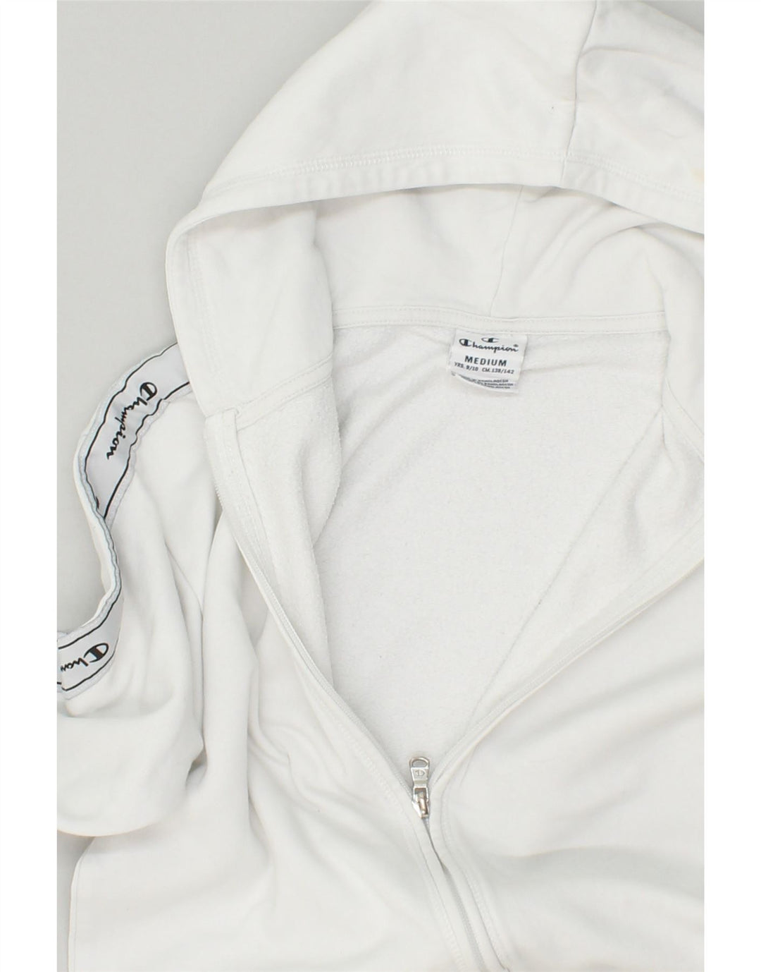 CHAMPION Boys Graphic Zip Hoodie Sweater 9-10 Years Medium  White Cotton | Vintage Champion | Thrift | Second-Hand Champion | Used Clothing | Messina Hembry 