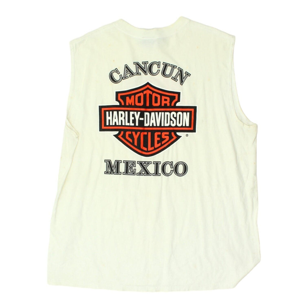 Harley Davidson Cancun Mexico Mens White Vest | Vintage Motorcycle Biker VTG | Vintage Messina Hembry | Thrift | Second-Hand Messina Hembry | Used Clothing | Messina Hembry 