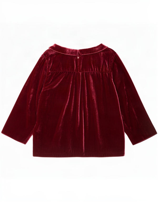 White Stuff Womens Velvet 3/4 Sleeve Blouse Top UK 18 XL Burgundy Viscose