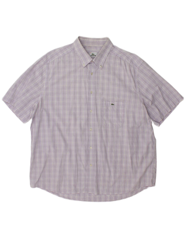 Lacoste Mens Short Sleeve Shirt Size 46 2XL Purple Check Cotton