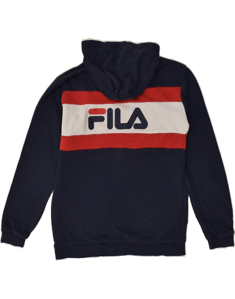 FILA Boys Graphic Hoodie Jumper 13-14 Years Navy Blue Colourblock Cotton | Vintage Fila | Thrift | Second-Hand Fila | Used Clothing | Messina Hembry 