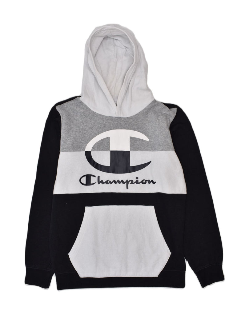 CHAMPION Boys Graphic Hoodie Jumper 13-14 Years XL Black Colourblock | Vintage Champion | Thrift | Second-Hand Champion | Used Clothing | Messina Hembry 