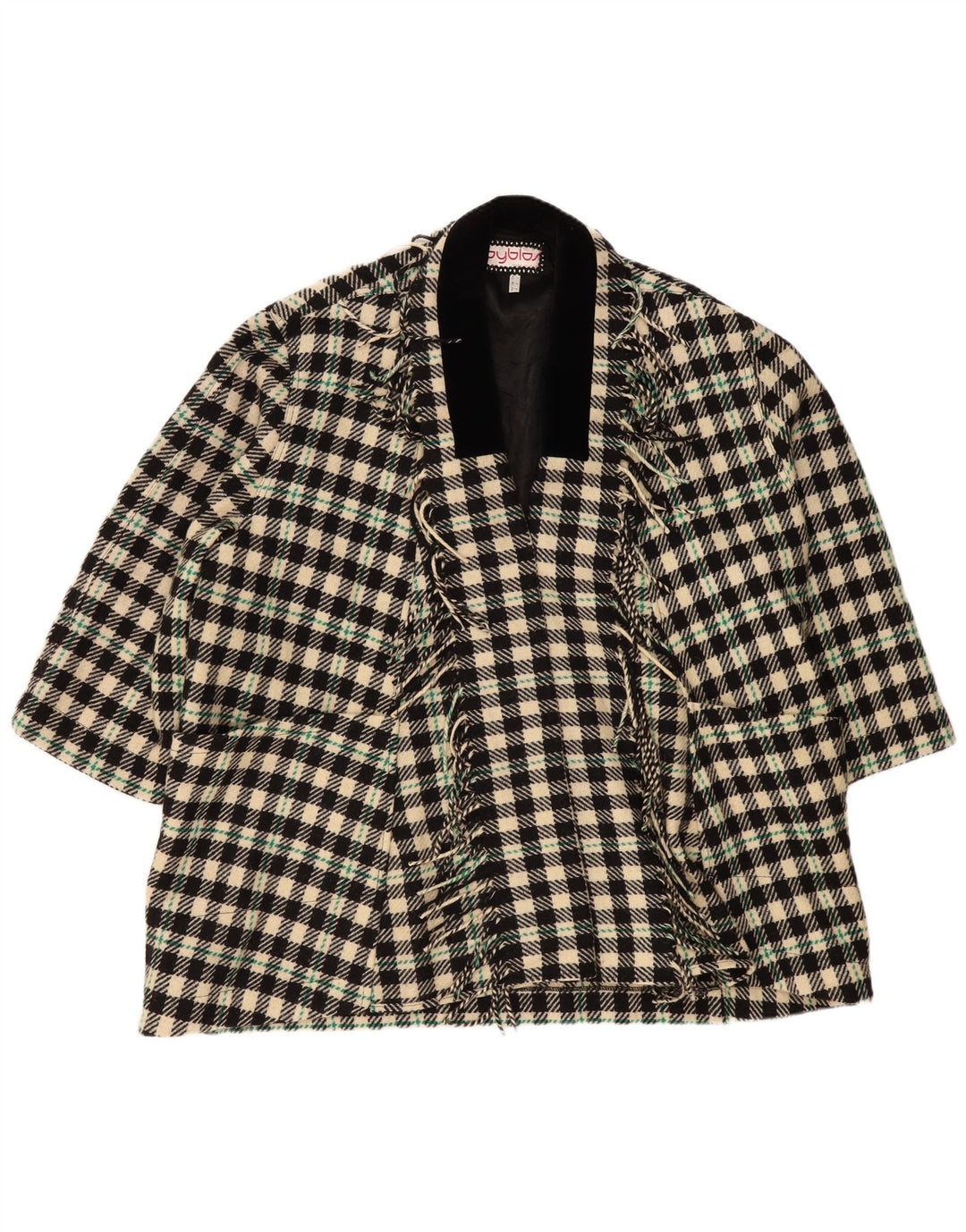 Byblos Womens Open Overcoat IT 42 Medium Black Check Wool