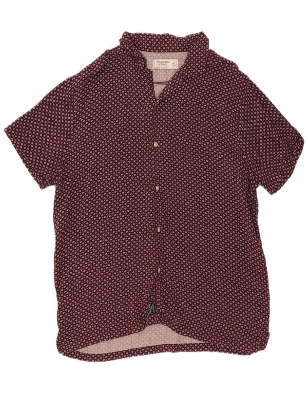 Abercrombie & Fitch Mens Short Sleeve Shirt XL Burgundy Geometric Viscose