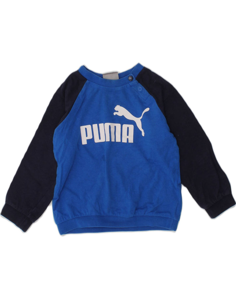 PUMA Baby Girls Graphic Sweatshirt Jumper 12-18 Months Blue Colourblock | Vintage Puma | Thrift | Second-Hand Puma | Used Clothing | Messina Hembry 