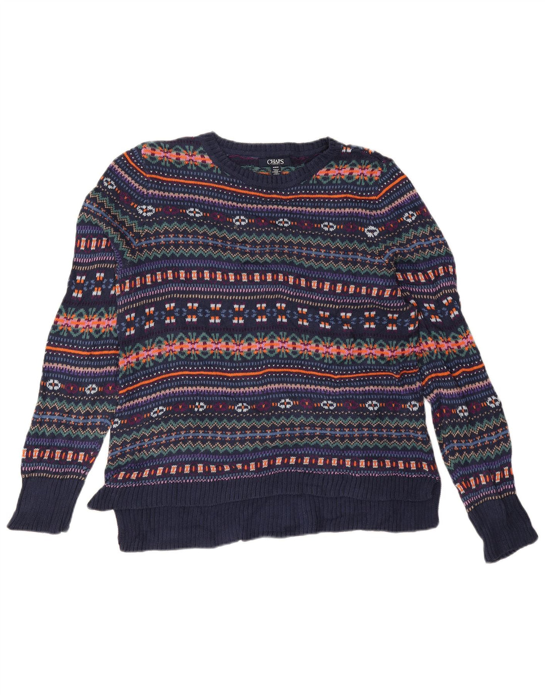 CHAPS Womens Boat Neck Jumper Sweater UK 14 Medium Navy Blue Fair Isle