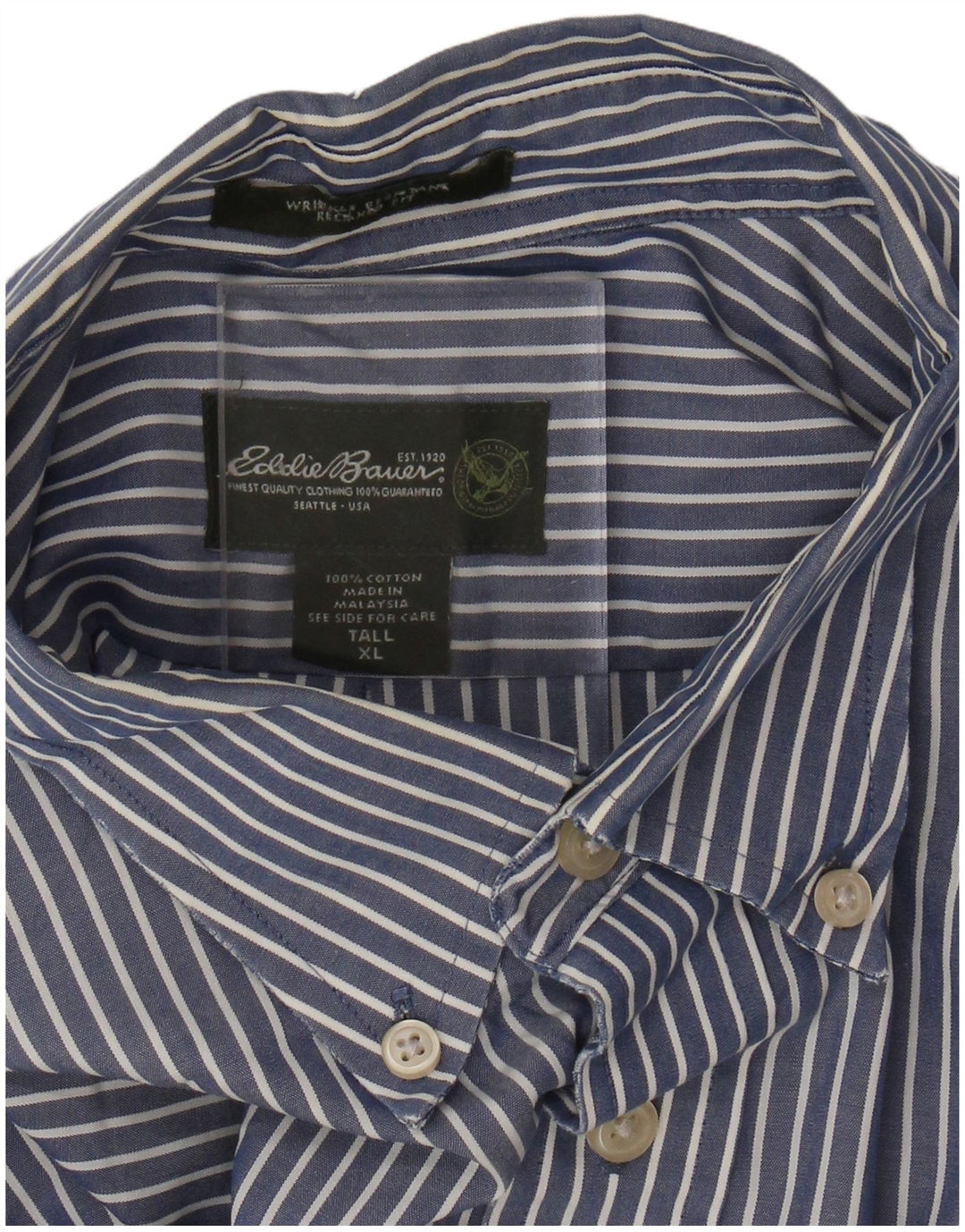 EDDIE BAUER Mens Tall Shirt XL Blue Pinstripe Cotton