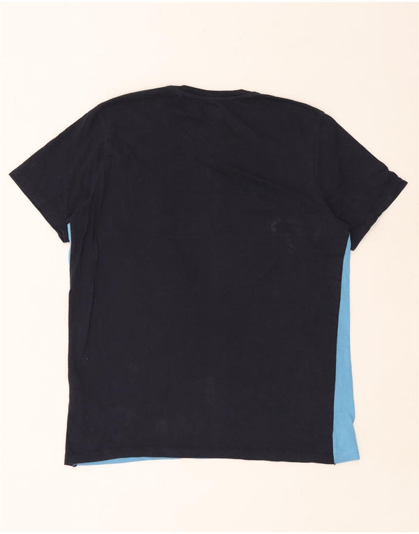JACK & JONES Mens Graphic T-Shirt Top XL Navy Blue Colourblock Cotton