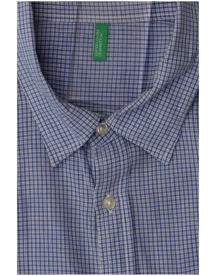 Benetton Mens Short Sleeve Shirt Medium Blue Check