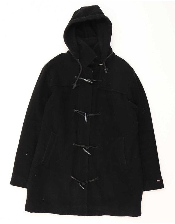 Tommy Hilfiger Womens Hooded Duffle Coat UK 16 Large Black Wool