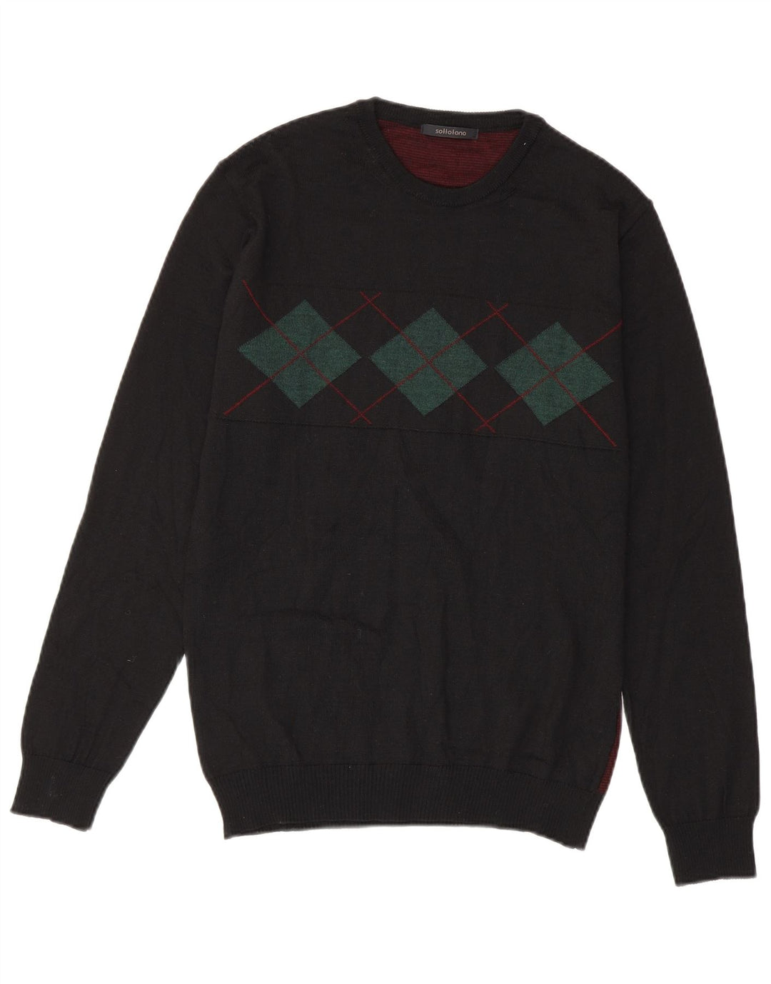 Sottotono Mens Crew Neck Jumper Sweater Large Black Argyle/Diamond Acrylic