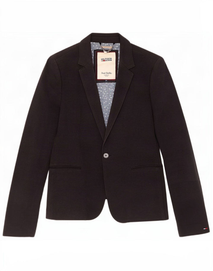 Tommy Hilfiger Womens 1 Button Blazer Jacket UK 12 Medium Navy Blue Cotton