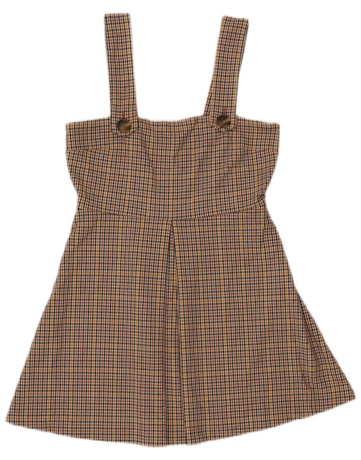 ZARA Womens Pinafore Dress UK 12 Medium Brown Houndstooth Polyester