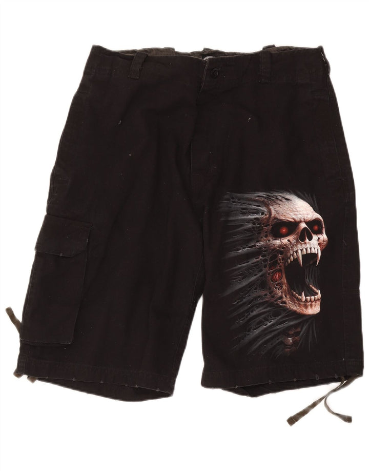 Spiral Mens Graphic Cargo Shorts Medium W36 Black Cotton Gothic