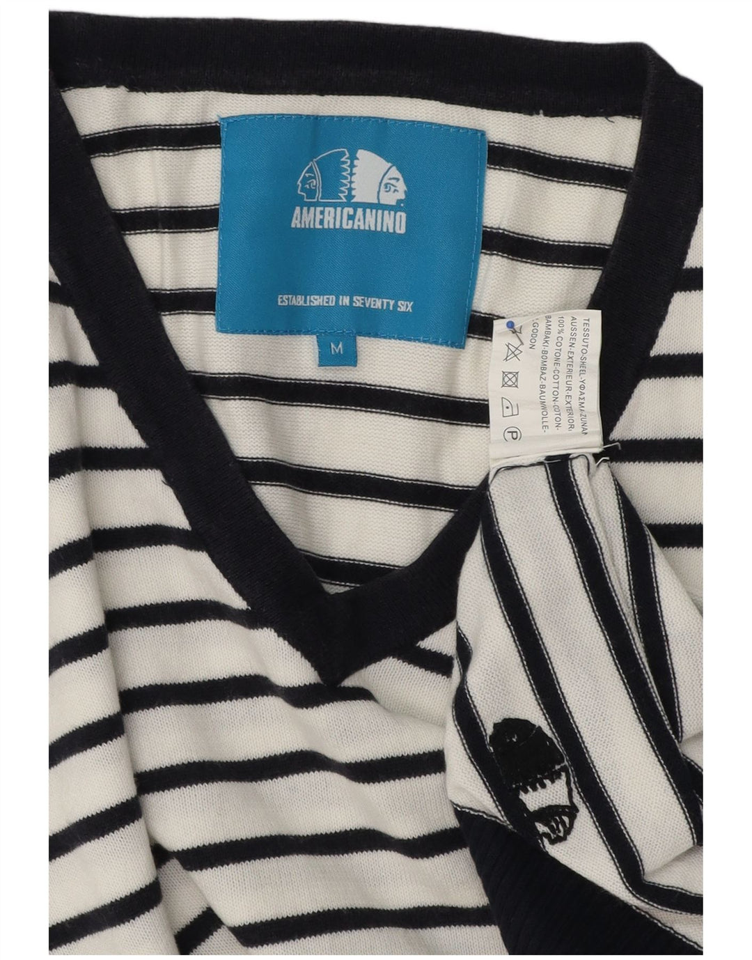 Americanino Mens V-Neck Jumper Sweater Medium White Striped Cotton