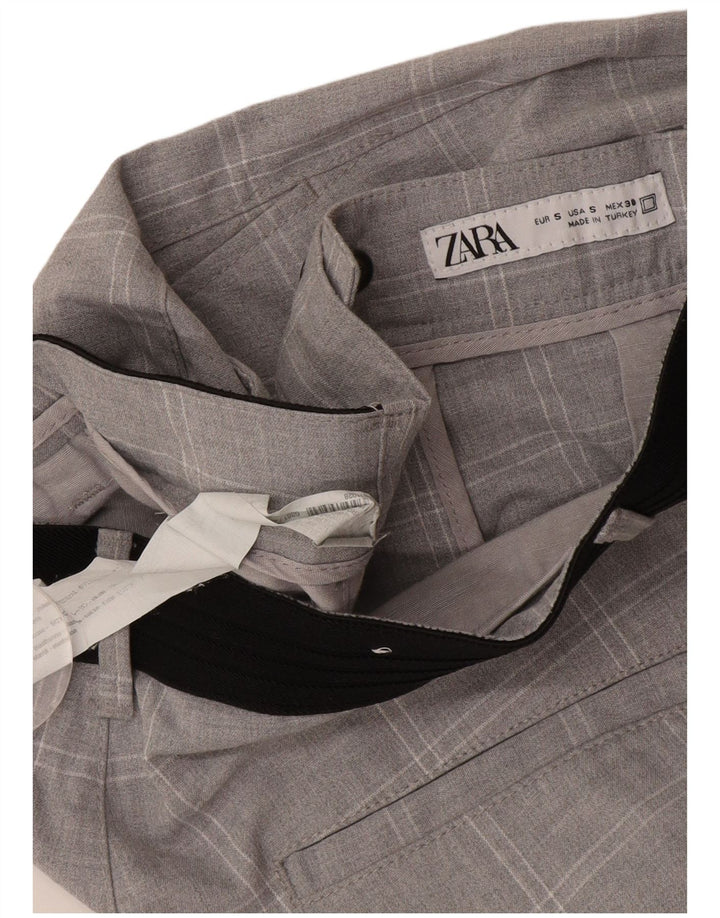 ZARA Mens Slim Chino Trousers Small W30 L29 Grey Check Polyester
