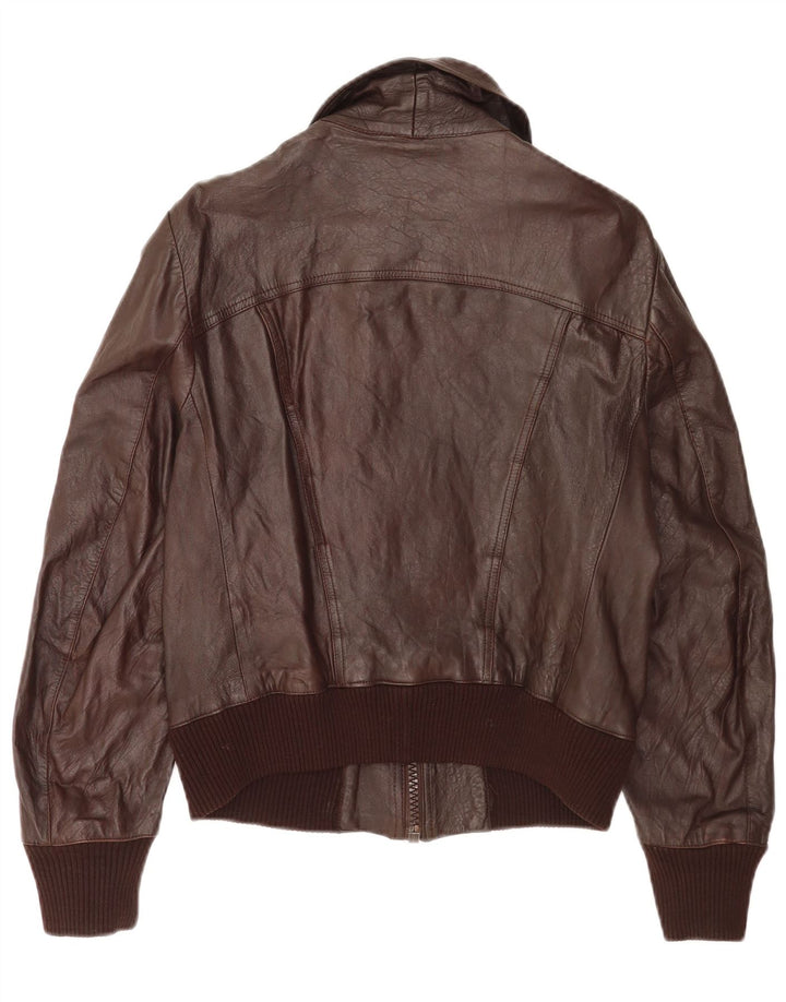 Vintage Womens Bomber Leather Jacket IT 48 XL Brown Leather