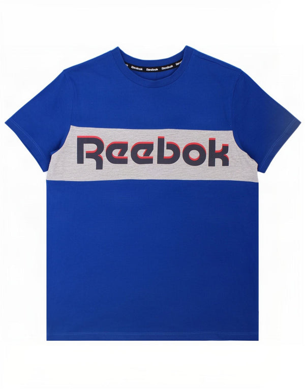Reebok Boys Graphic T-Shirt Top 9-10 Years Blue Colourblock Cotton