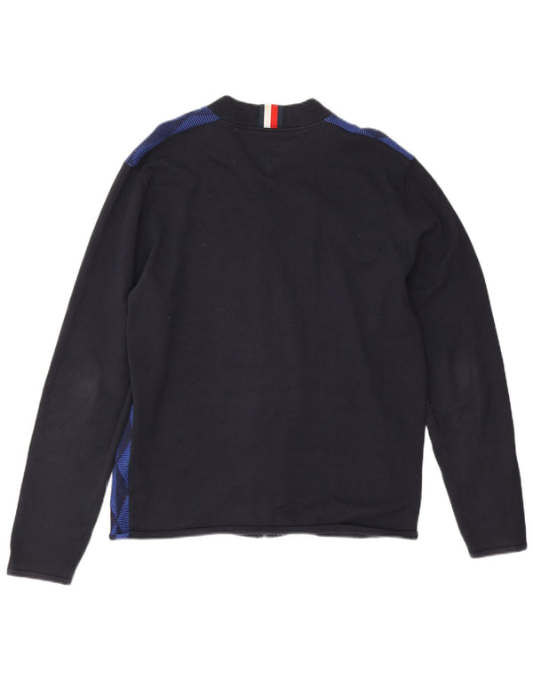 Tommy Hilfiger Mens Cardigan Sweater XL Navy Blue Geometric Cotton
