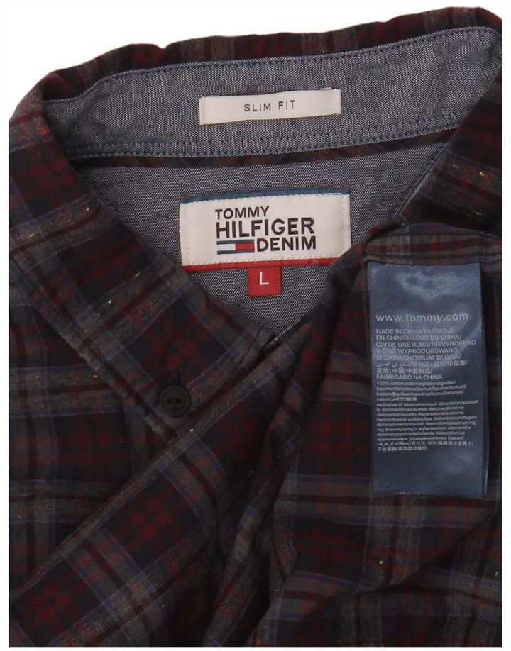 Tommy Hilfiger Mens Slim Fit Flannel Shirt Large Red Check Cotton