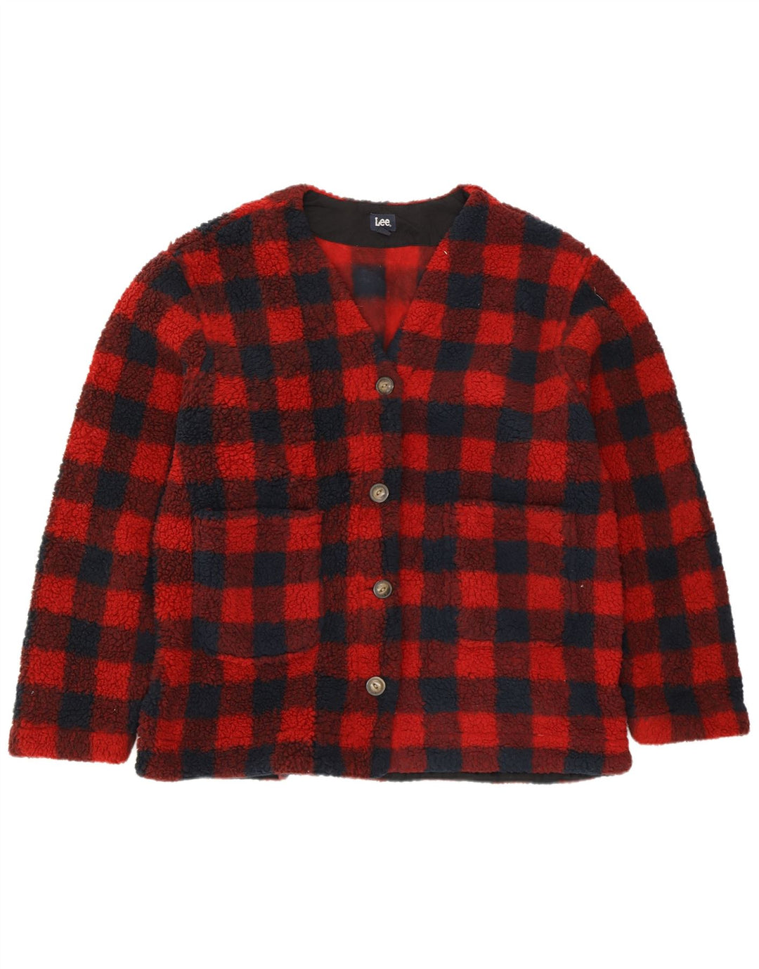 LEE Womens Oversized Fleece Jacket UK 18 XL Red Check Polyester