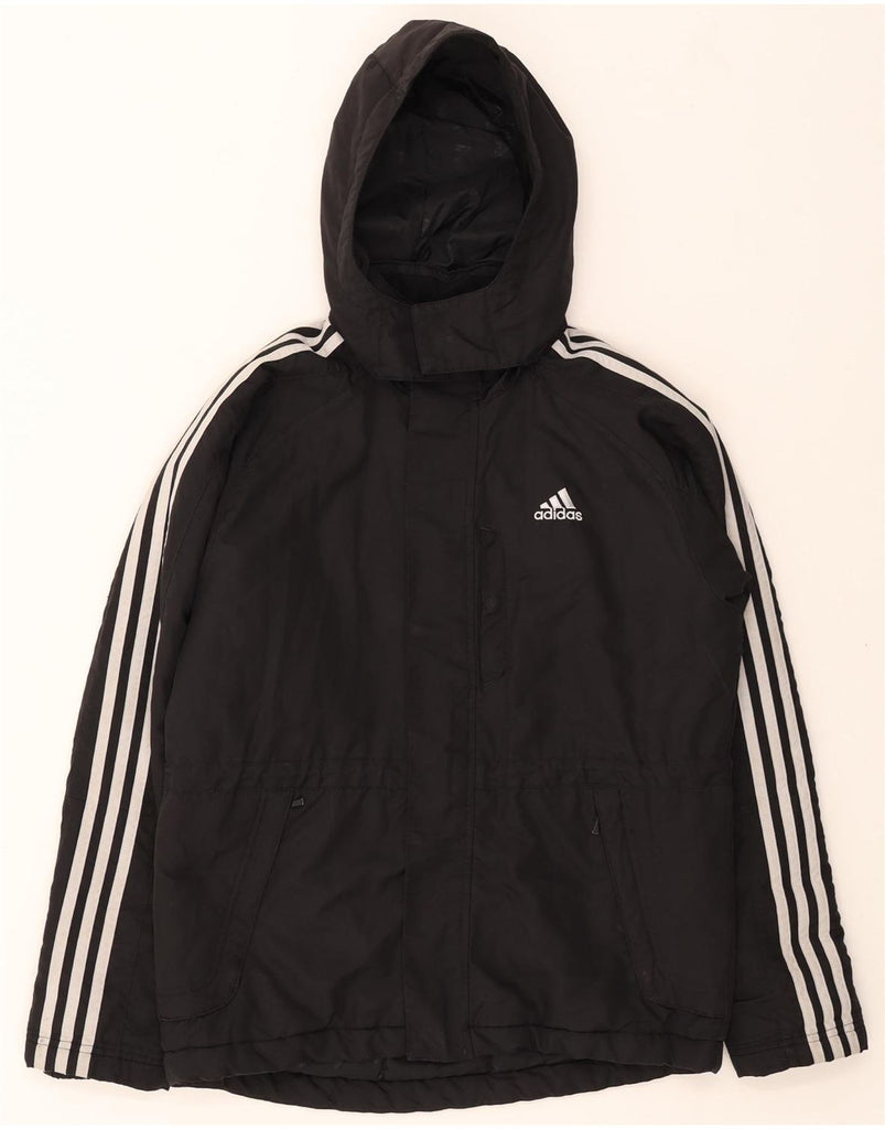 ADIDAS Boys Hooded Windbreaker Jacket 13-14 Years Black Polyester Vintage Adidas and Second-Hand Adidas from Messina Hembry 