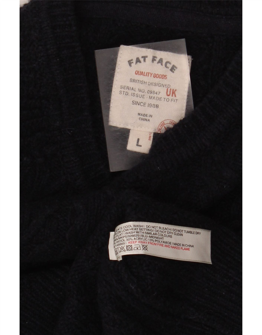 Fat Face Mens Crew Neck Jumper Sweater Large Navy Blue Wool