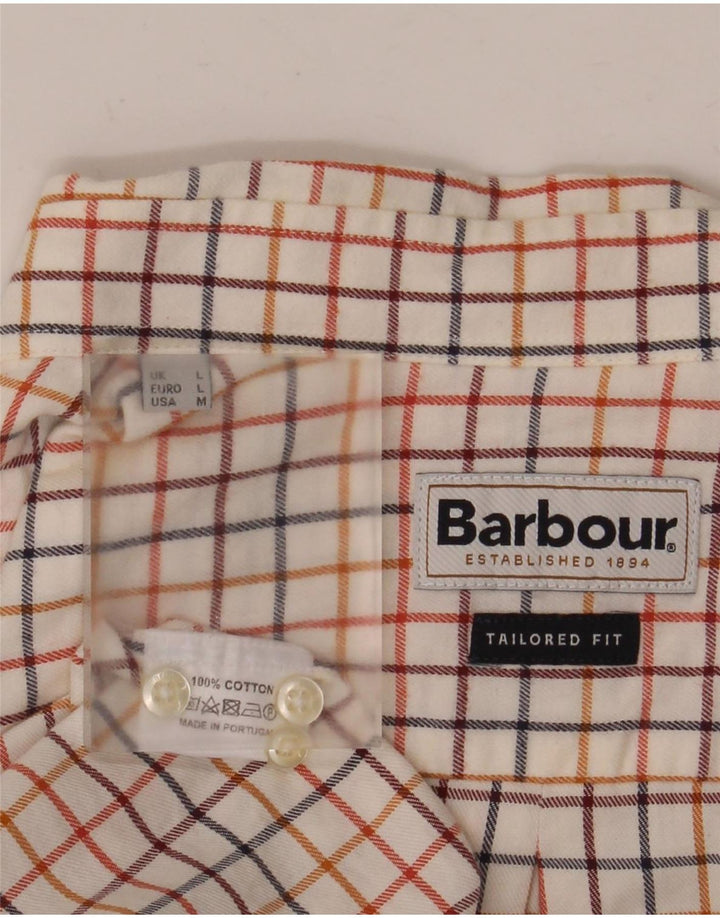 Barbour Mens Tailored Fit Shirt Large White Check Cotton