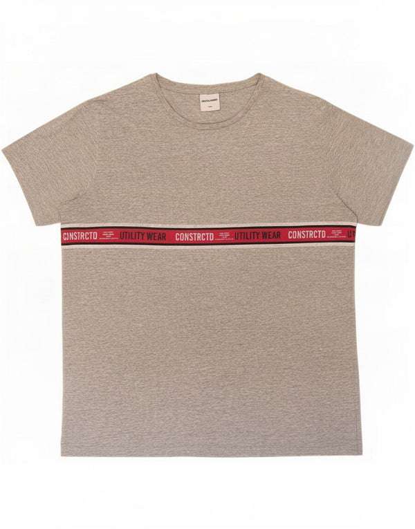 Jack & Jones Mens Graphic T-Shirt Top Large Grey Flecked Cotton