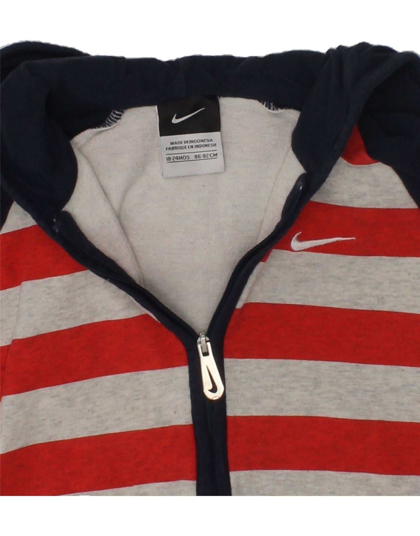 NIKE Baby Boys Graphic Zip Hoodie Sweater 18-24 Months Red Striped