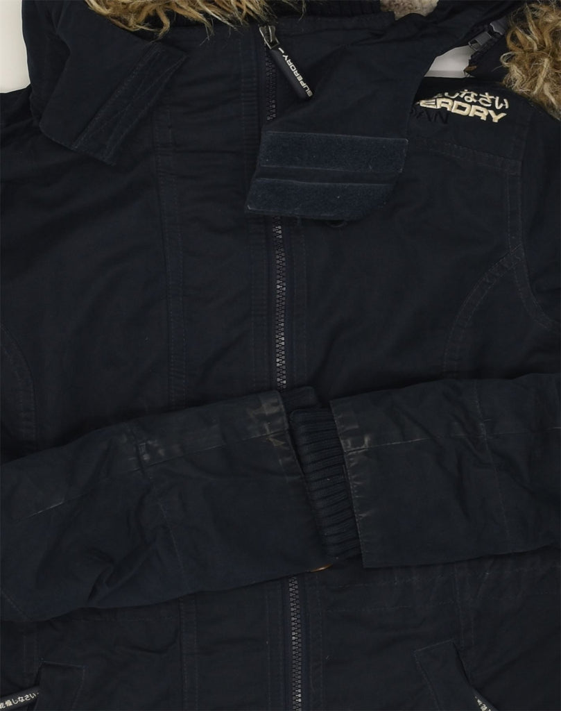 SUPERDRY Womens Hooded Parka Jacket UK 6 XS Navy Blue Cotton | Vintage Superdry | Thrift | Second-Hand Superdry | Used Clothing | Messina Hembry 