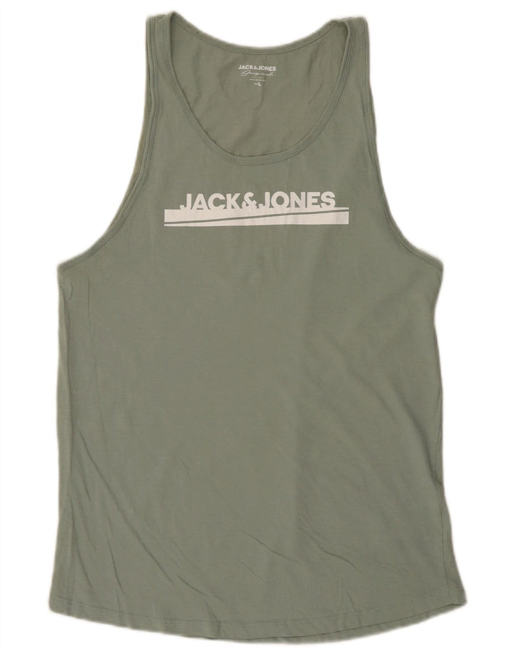 Jack & Jones Mens Graphic Vest Top Large Green Cotton