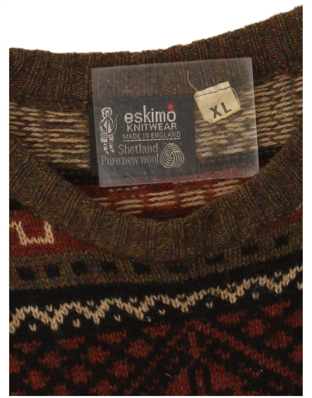 ESKIMO Womens Crew Neck Jumper Sweater UK 18 XL Brown Fair Isle New Wool