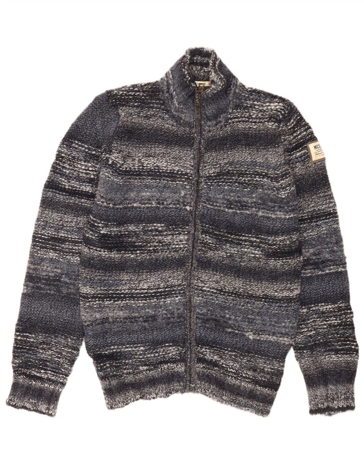 Marlboro Classics Mens Cardigan Sweater Large Navy Blue Striped Acrylic