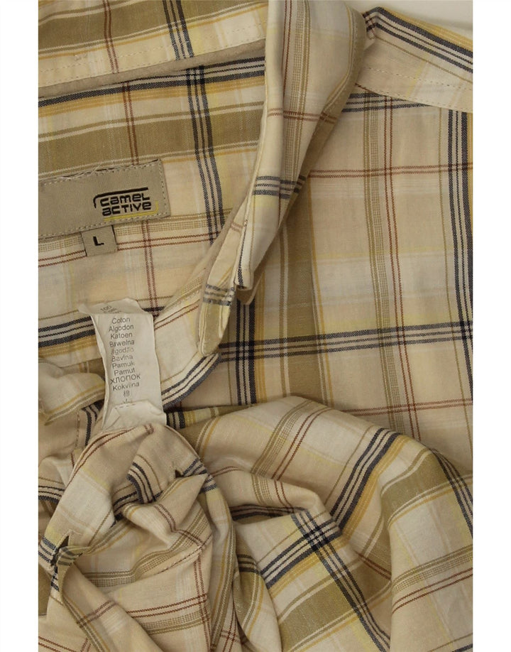 Camel Active Mens Short Sleeve Shirt Large Green Check Cotton